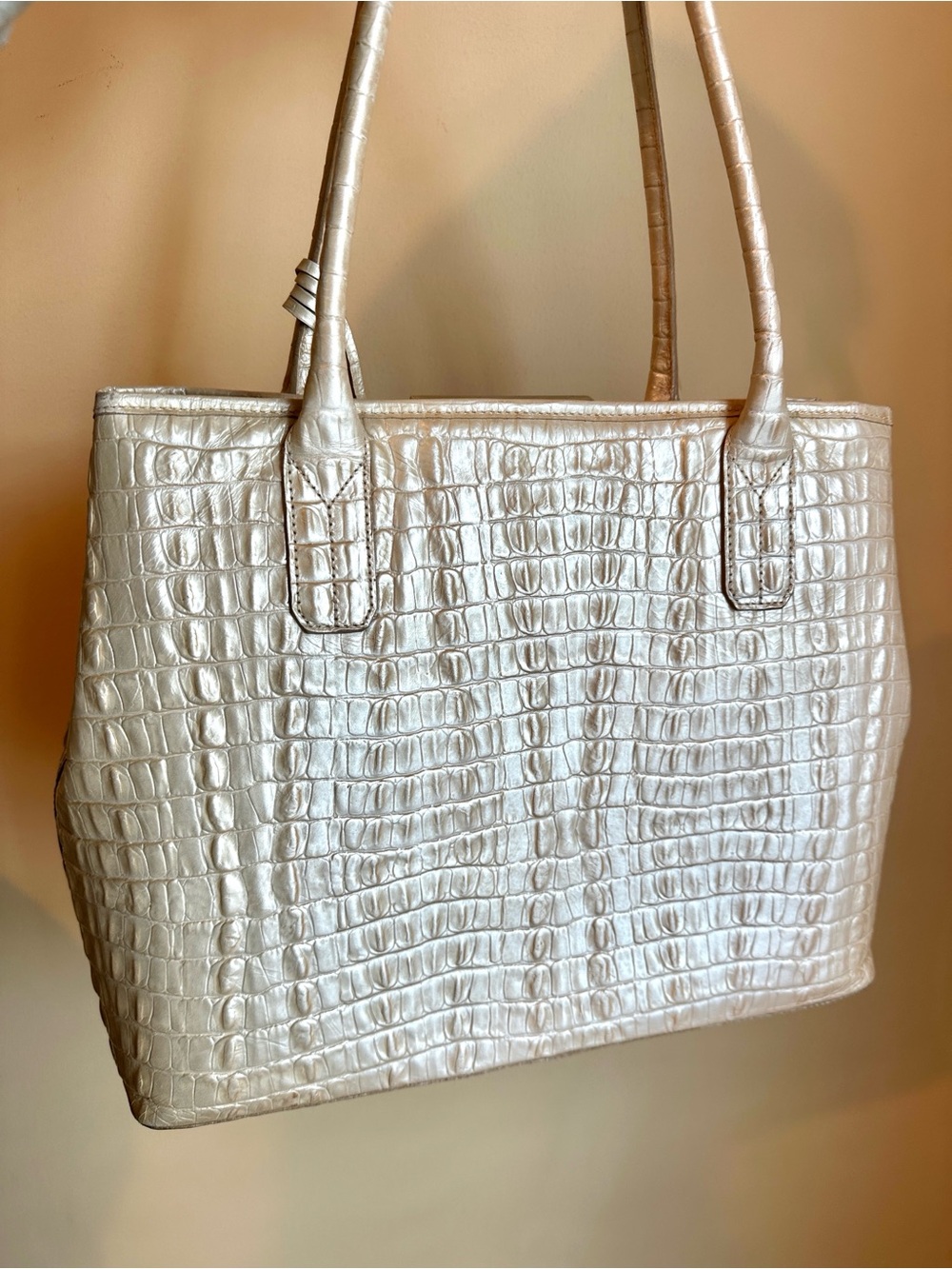 Brahmin Metallic Champagne Croc-Embossed Tote - Picture 2 of 4
